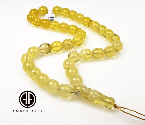 Yellow Cloudy Amber Egg Shape 12 mm Islamic Prayer Beads