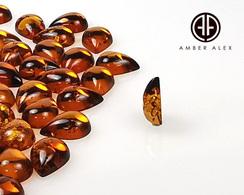 Cognac Amber Calibrated Drop Cabochons 20pcs