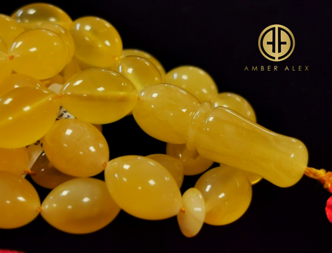 Butterscotch/Milky/Yellow Amber Olive Shape 9mm Islamic Prayer Beads