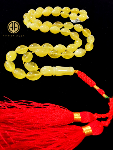 Butterscotch/Milky/Yellow Amber Olive Shape 9mm Islamic Prayer Beads