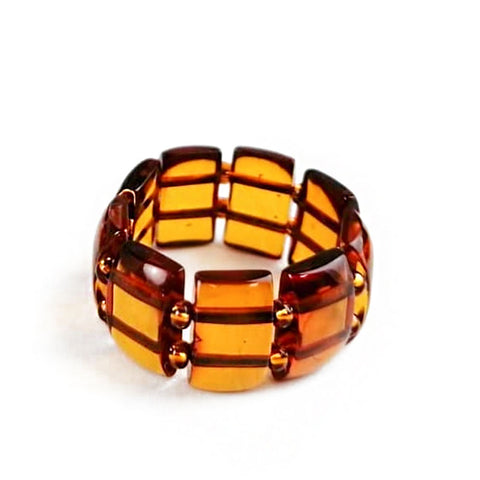 Cognac Amber Rectangular Bead Stretch Ring