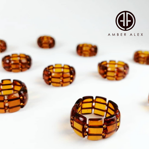 Cognac Amber Rectangular Bead Stretch Ring