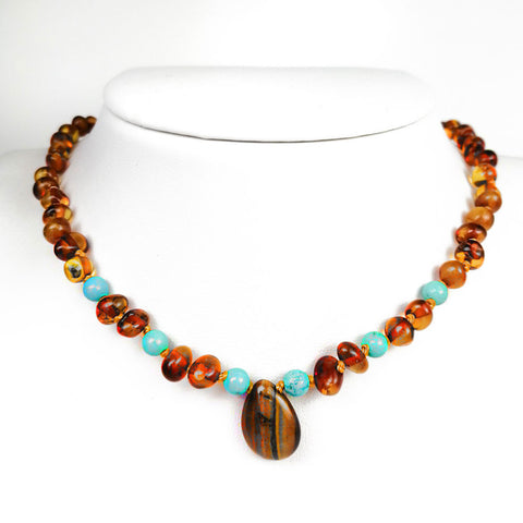 "KIDDO" Cognac Amber Baroque Beads Baby Necklace - Amber Alex Jewelry