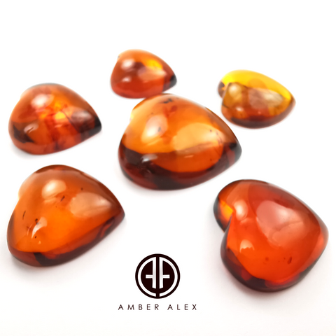 Cognac Amber Handmade Heart Shape Cabochons