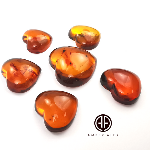 Cognac Amber Handmade Heart Shape Cabochons