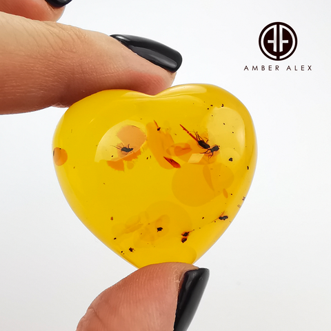 Cognac Amber Handmade Heart Shape Cabochons