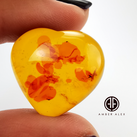 Cognac Amber Handmade Heart Shape Cabochons