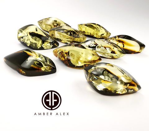 "Earth Stone" Green Amber Handmade Marquise Shape Cabochons