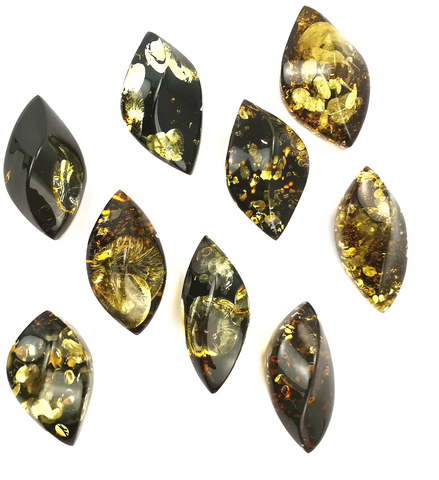 "Earth Stone" Green Amber Handmade Marquise Shape Cabochons