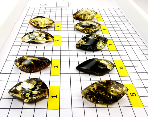 "Earth Stone" Green Amber Handmade Marquise Shape Cabochons