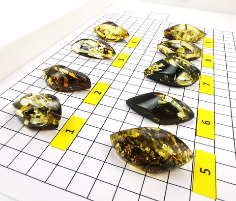 "Earth Stone" Green Amber Handmade Marquise Shape Cabochons