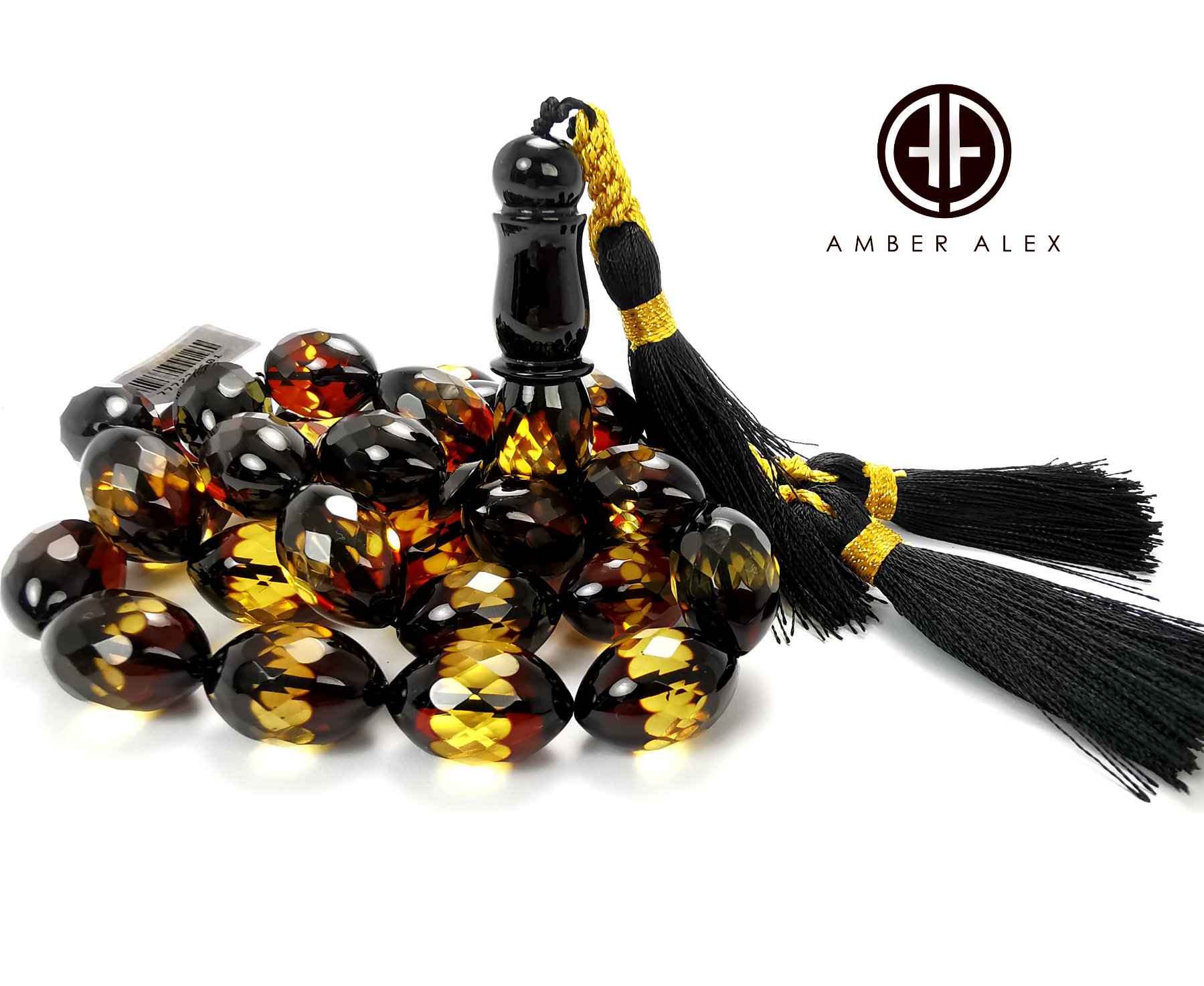 Two Toned Amber Faceted Olive Shape 12.5 mm Islamic Prayer Beads