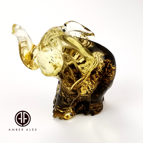 Fossil Amber Carved Elephant Figurine