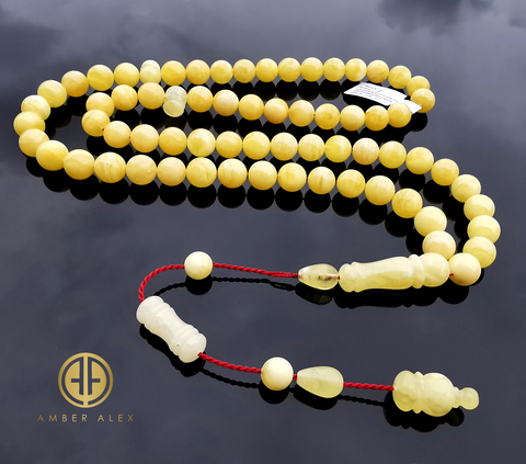 Yellow With White Amber Round Shape 8.5 mm Islamic Prayer Beads