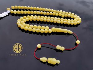 Yellow With White Amber Round Shape 7 mm Islamic Rosary Beads