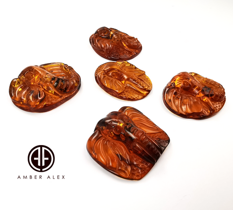 Cognac Amber Carved Elephant Cabochons