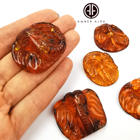 Cognac Amber Carved Elephant Cabochons