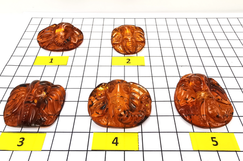 Cognac Amber Carved Elephant Cabochons