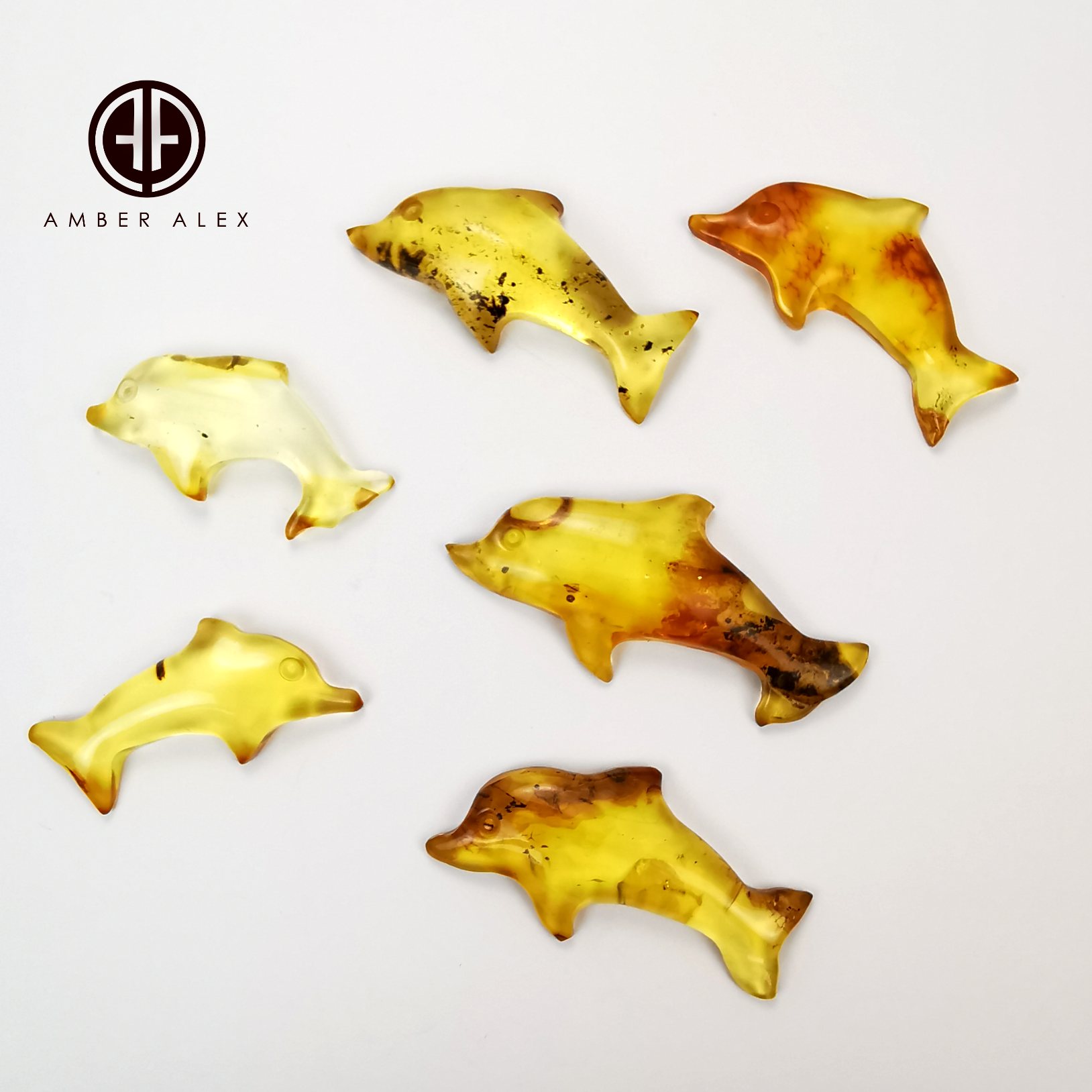 Fossil Amber Handmade Carved Dolphin Cabochons