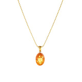 Engraved Cognac Amber Oval Pendant & Chain Necklace 14K Gold Plated