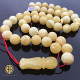 Yellow With White Amber Round Shape 10.5 mm Islamic Prayer Beads