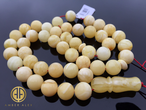 Yellow With White Amber Round Shape 10.5 mm Islamic Prayer Beads