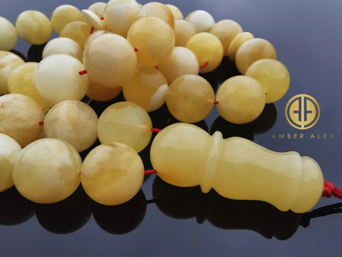 White With Yellow Amber Round Shape 11 mm Islamic Prayer Beads