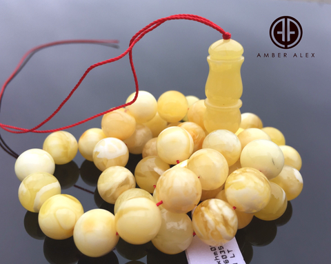 White With Yellow Amber Round Shape 11 mm Islamic Prayer Beads