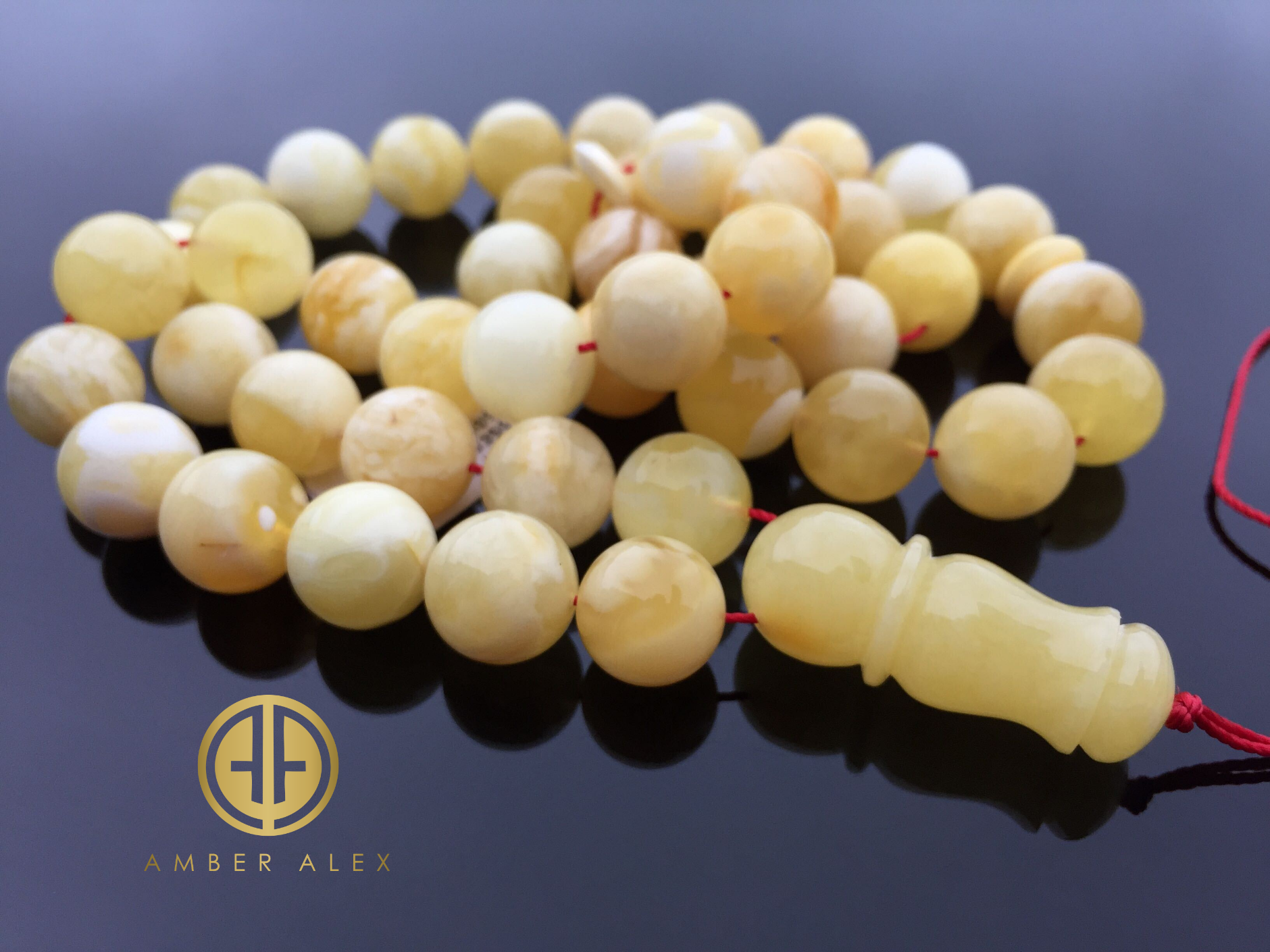 White With Yellow Amber Round Shape 11 mm Islamic Prayer Beads