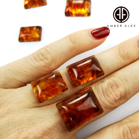 Cognac Amber Calibrated Rectangular Cabochons