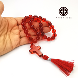 Red Amber Round Beads Orthodox Christian Rosary With Cross Pendant
