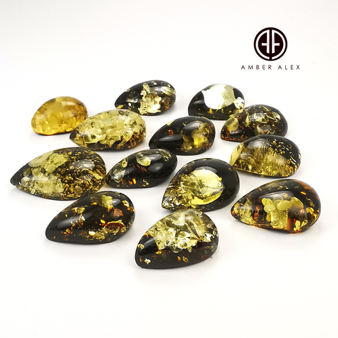 "Earth Stone" Green Amber Handmade Drop Cabochons