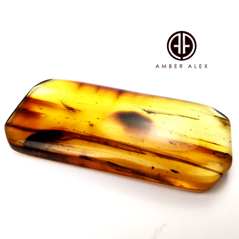 Natural Amber Rectangular Cabochon With Insects