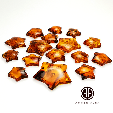 Cognac Amber Handmade Star Shape Cabochons