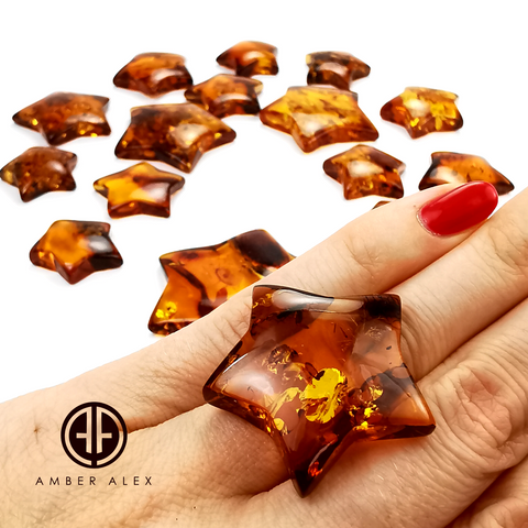 Cognac Amber Handmade Star Shape Cabochons