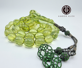 Green Amber Egg Shape Beads 14x13mm Islamic Prayer Beads
