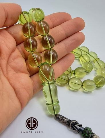 Green Amber Egg Shape Beads 14x13mm Islamic Prayer Beads