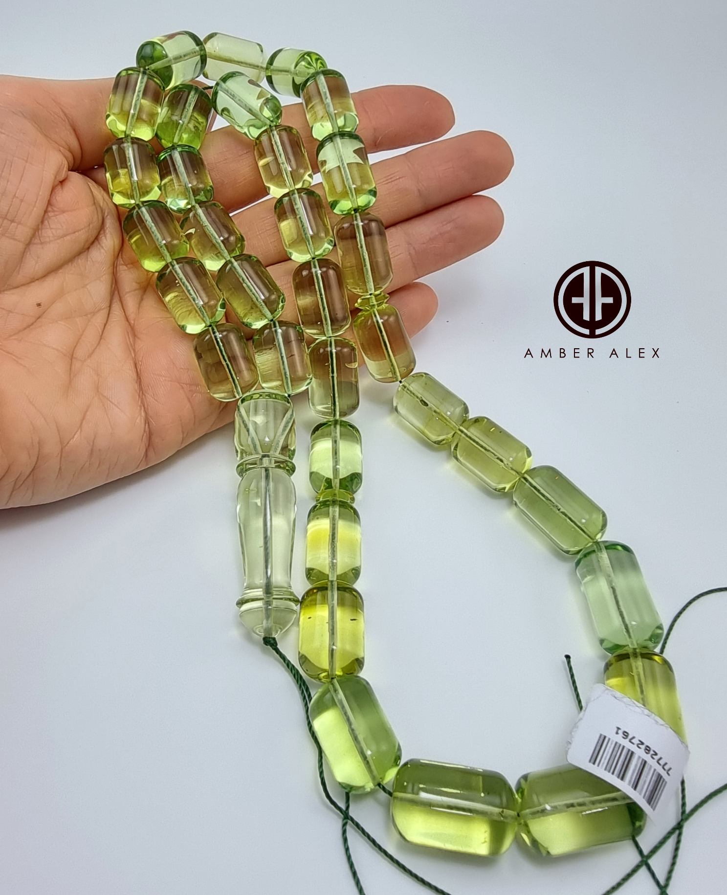 Green Amber Barrel Shape 12 mm Islamic Prayer Beads