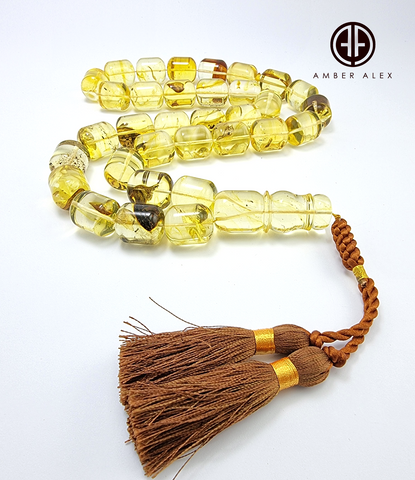 Transparent With Fossil Amber Barrel 16.5mm Islamic Prayer Beads