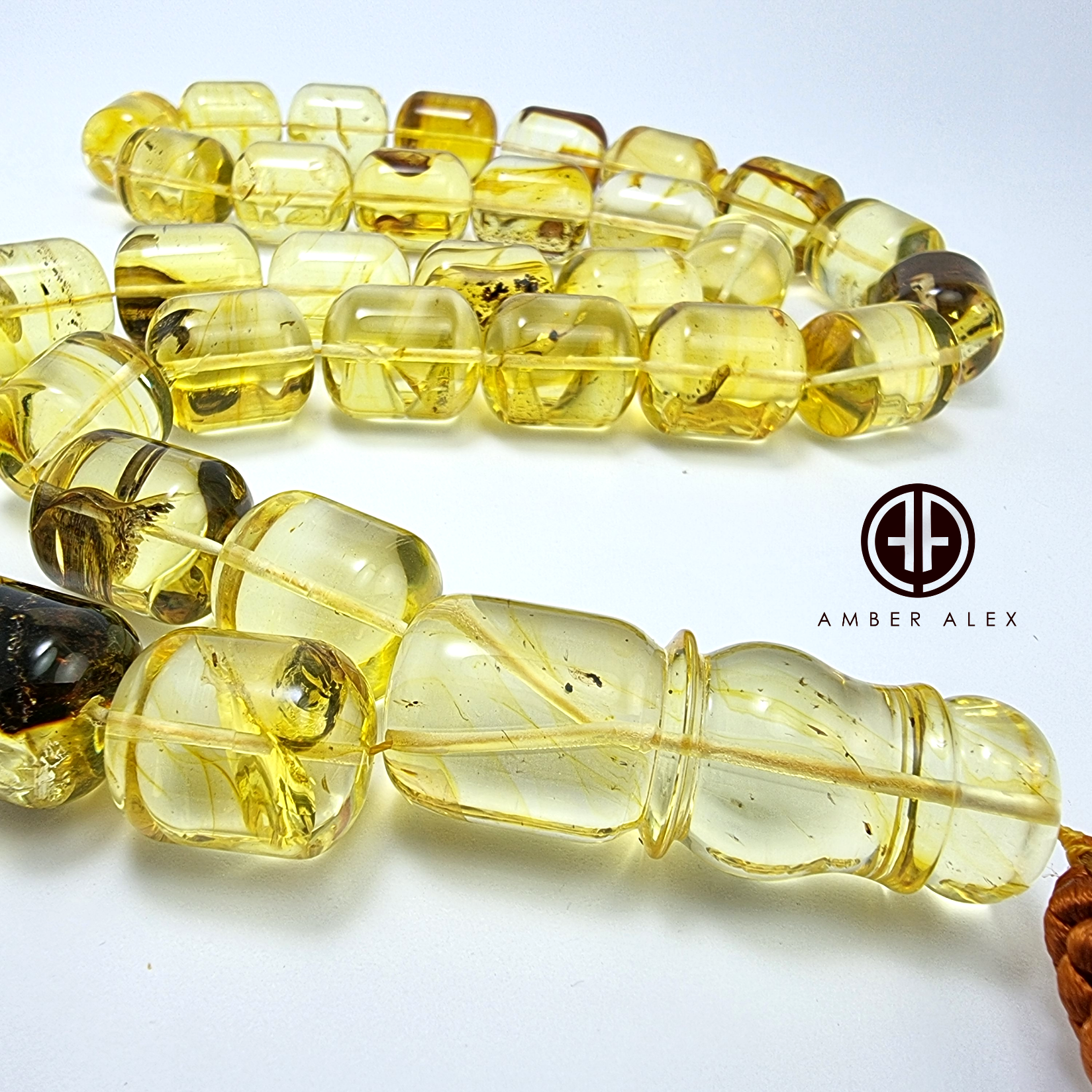 Transparent With Fossil Amber Barrel 16.5mm Islamic Prayer Beads