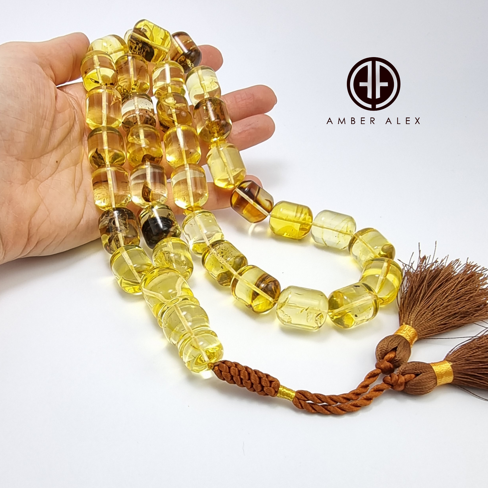 Transparent With Fossil Amber Barrel 16.5mm Islamic Prayer Beads