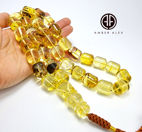 Transparent With Fossil Amber Barrel 16.5mm Islamic Prayer Beads