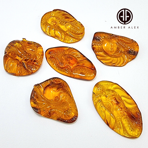 Cognac Amber Carved Elephant Cabochons