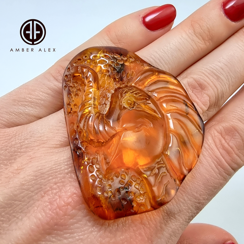 Cognac Amber Carved Elephant Cabochons