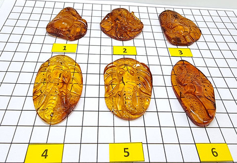 Cognac Amber Carved Elephant Cabochons