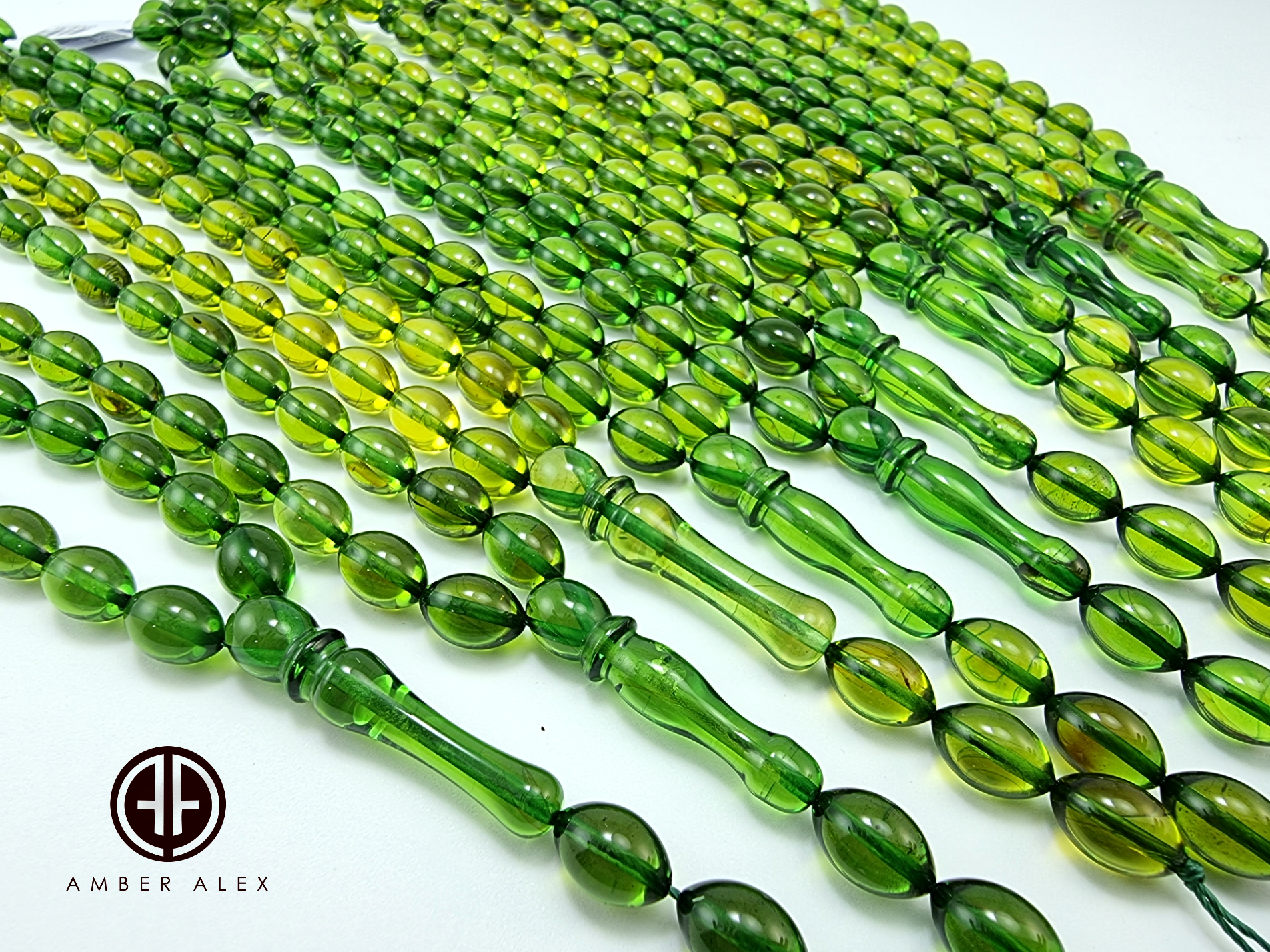 Green Amber Olive Shape Beads 7.5 mm Islamic Prayer Beads