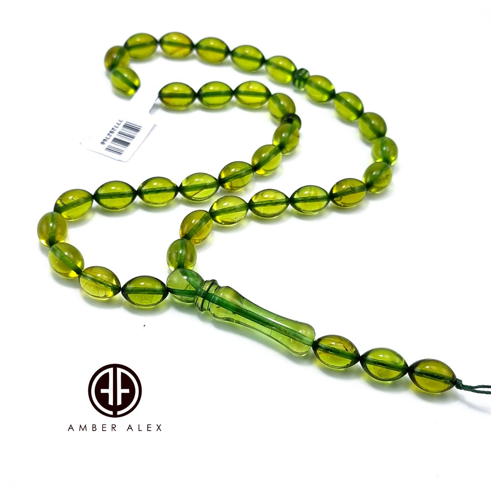 Green Amber Olive Shape Beads 7.5 mm Islamic Prayer Beads