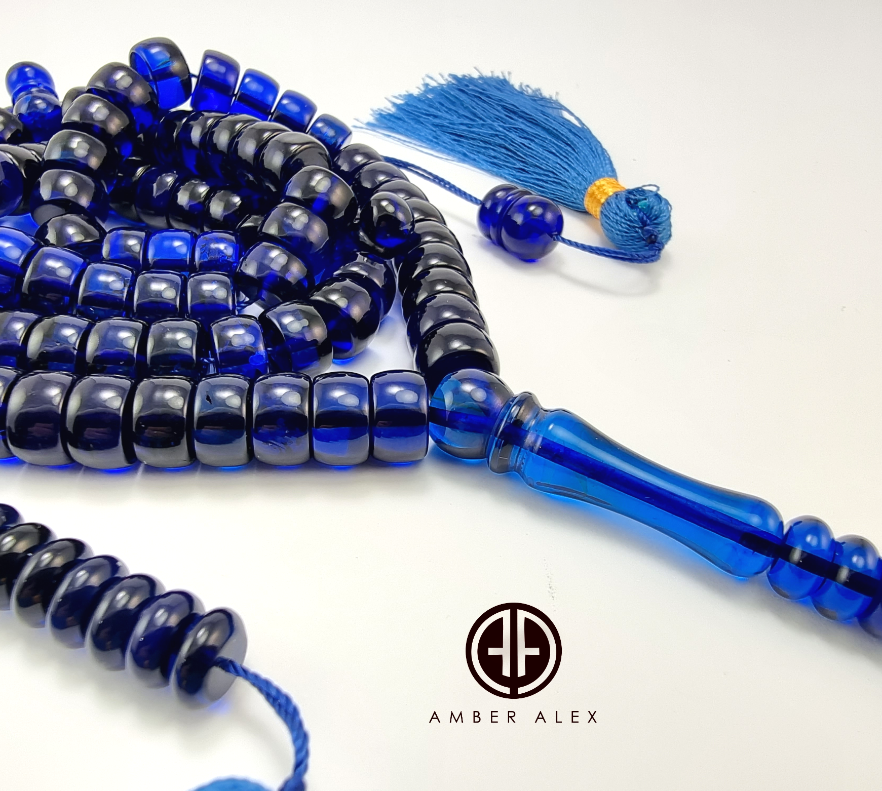 Blue Amber Tablet Shape 10x6 mm Islamic Prayer Beads