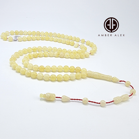 Yellow With White Amber Round Shape 8 mm Islamic Prayer Beads