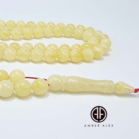 Yellow With White Amber Round Shape 8 mm Islamic Prayer Beads